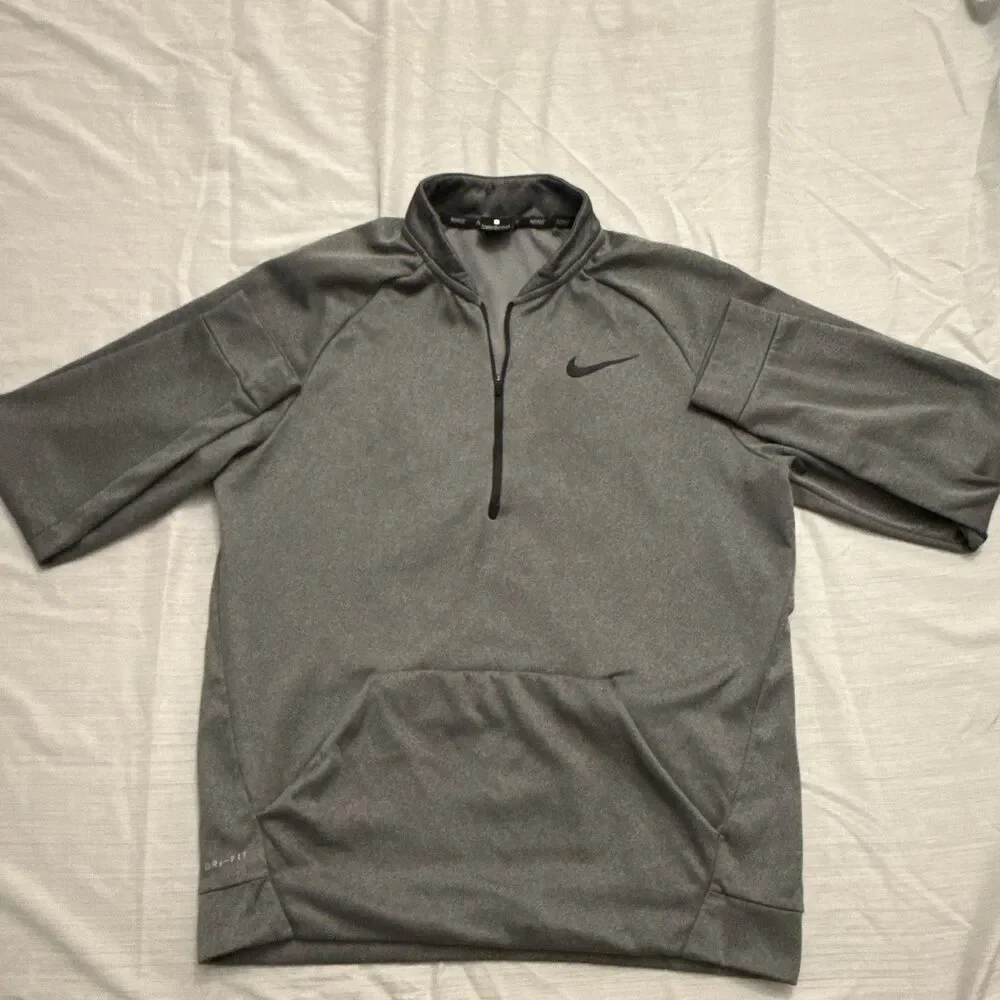 Nike Dri-Fit Pullover Sweater Quarter Zip Up Men’s L Charcoal Gray Made In Egypt